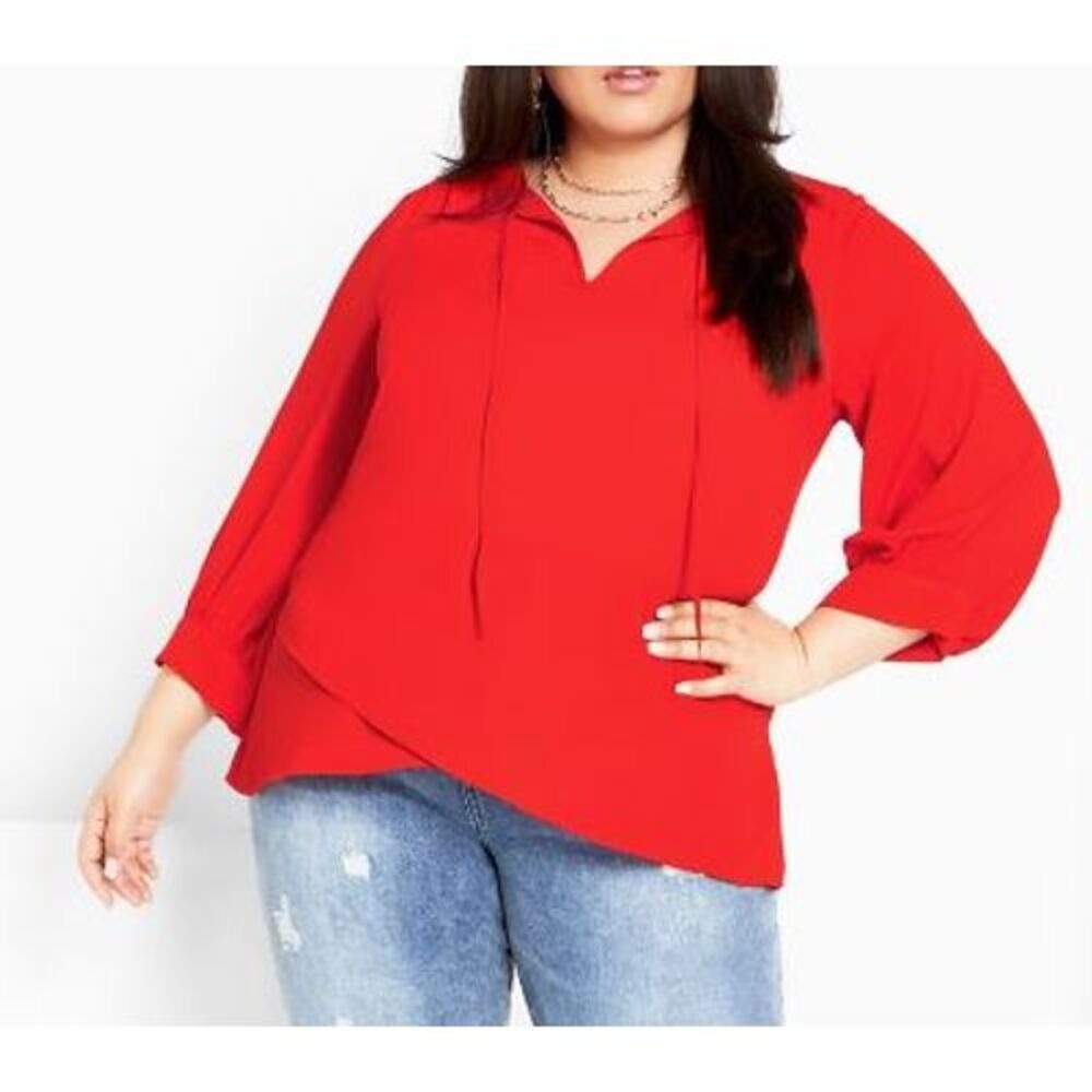 City Chic Red Elegant Blouse with Balloon Sleeves Plus Size L/20 2X NWT